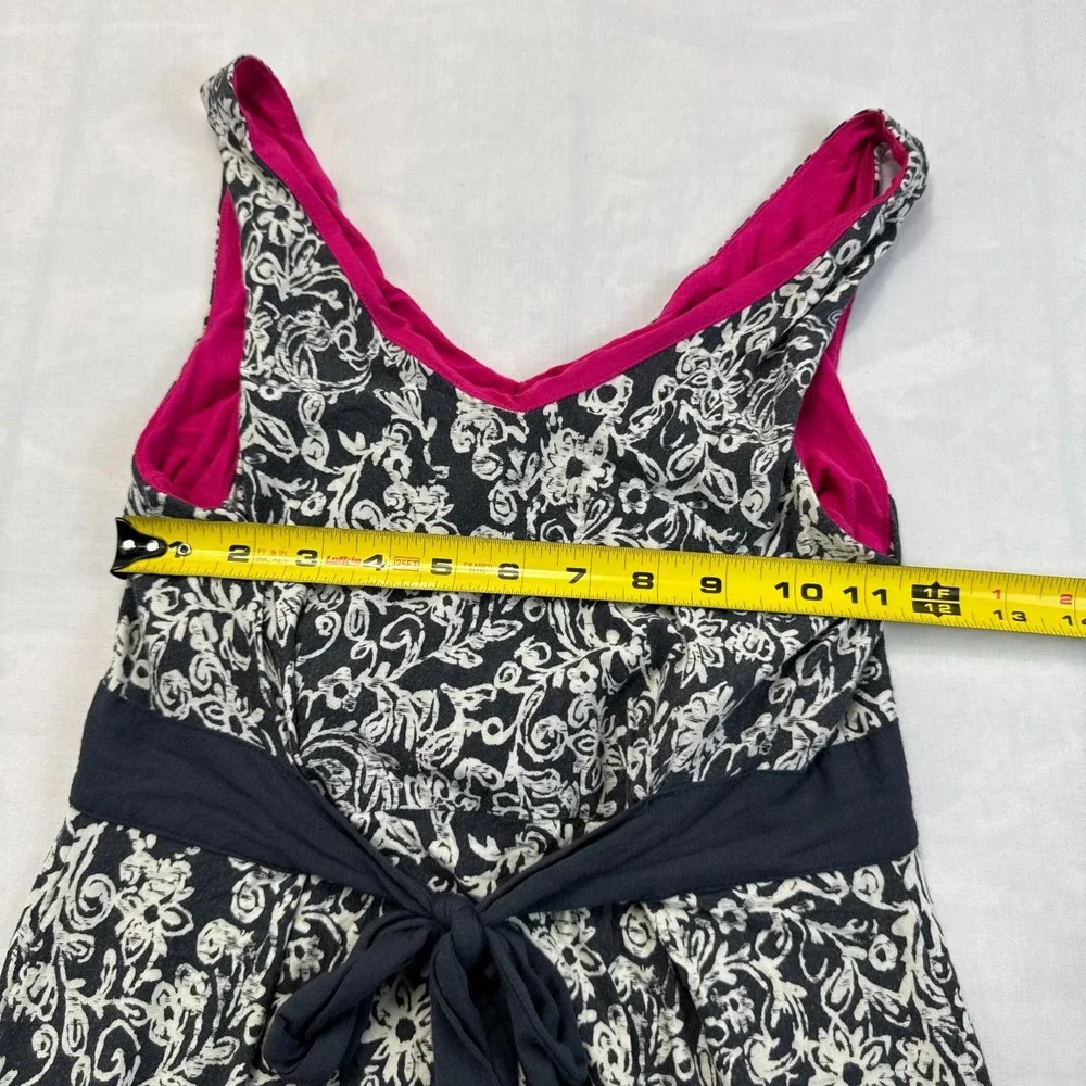 Athleta Dress Womens XS Black White Floral Lined Sleeveless V-Neck Tie Waist